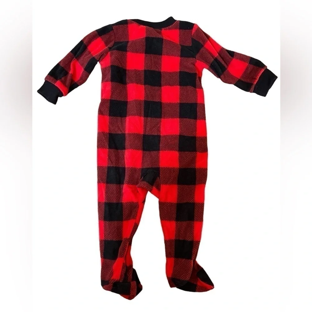 Carter’s 6 months pajama red & black plaid Sherpa bear holiday style winter wear